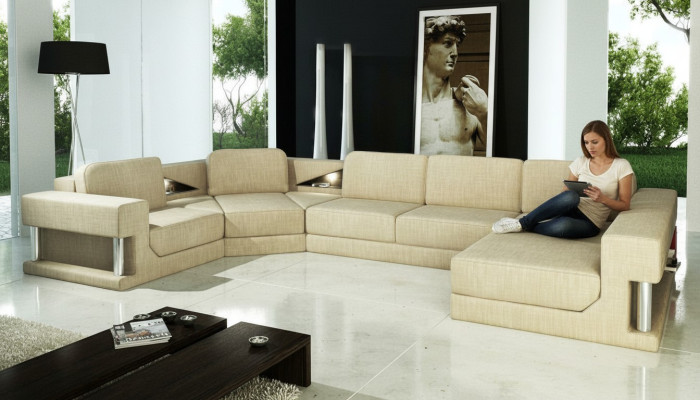 Ecksofa Bettfunktion Modern Design Sofa Textil Stoff U-Form Couch Wohnlandschaft