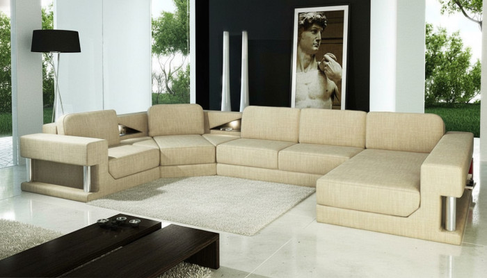 Ecksofa Bettfunktion Modern Design Sofa Textil Stoff U-Form Couch Wohnlandschaft