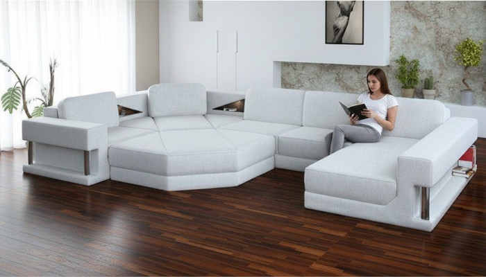 Wohnlandschaft Design Stoff Sofas Bettunktion Schlaf Couch Ecksofa U Form Sofa