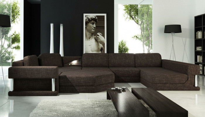 Wohnlandschaft U Form Bettfunktion Textil Stoff Big Ecksofa Sofa Polster Couch
