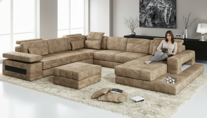 Stoff U Form Wohnlandschaft Polster Eckcouch Couch Leder Sofa Ecksofa Eckcouch