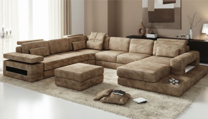 Stoff U Form Wohnlandschaft Polster Eckcouch Couch Leder Sofa Ecksofa Eckcouch