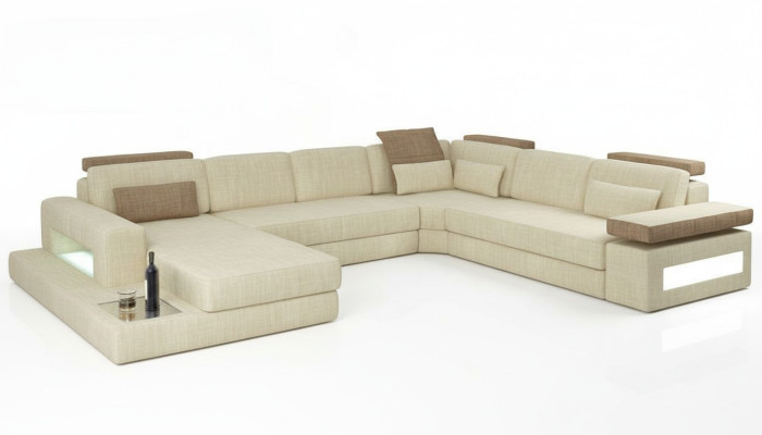 U-Form Bettfunktion Couch Design Polster Textil Eck Wohnlandschaft Ecksofa Stoff