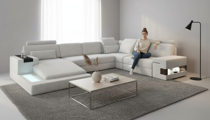 Ecksofa Wohnlandschaft Sofa Couch U Form Polster Couchen Textil Design Möbel Neu