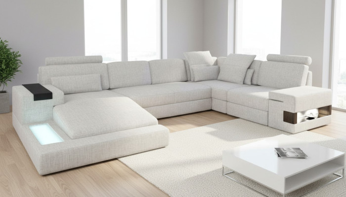 Ecksofa Wohnlandschaft Sofa Couch U Form Polster Couchen Textil Design Möbel Neu