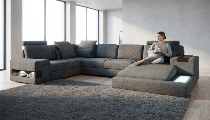 Runde Eck Sofa Polster xxl Big U-Form Couchen Wohnlandschaft U Form Sofas Neu