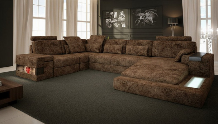 Ecksofa U-Form Sofa Couch Design Couch Textil Wohnlandschaft Bettfunktion Stoff