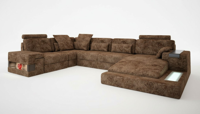 Ecksofa U-Form Sofa Couch Design Couch Textil Wohnlandschaft Bettfunktion Stoff