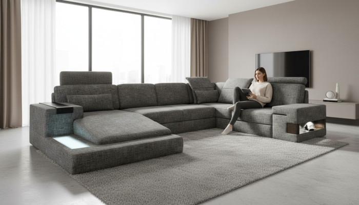 Ecksofa U-Form Design Modern Sofa Couchen Textilsofa Couch Wohnlandschaft Neu