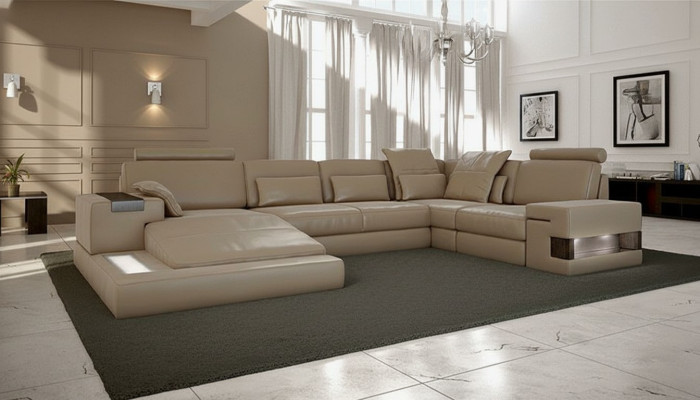Wohnlandschaft Leder Design Ecksofa U-form Sofa Bettfunktion Couch Textil Sofas