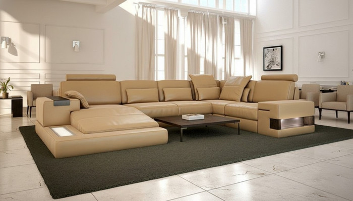 Design Polster Modern Leder Bettfunktion neu Stoff Ecksofa U-Form Sofa Couch