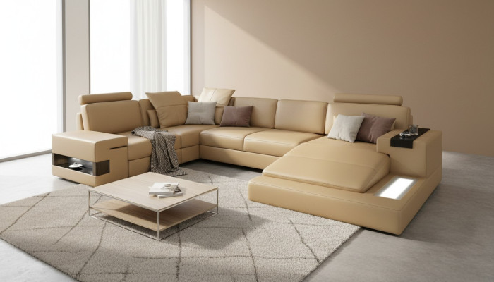 Ecksofa U-Form Sofa Wohnlandschaft Polster Bettfunktion Design Modern Neu