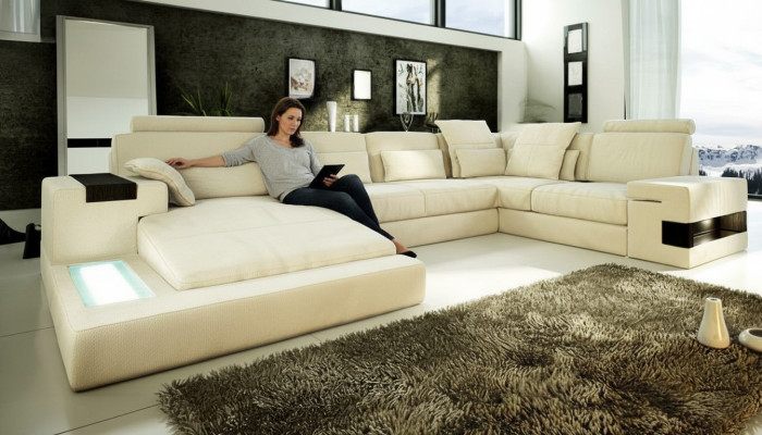 U-Form Sofa Couch Design Polster Modern Textil Neu Wohnlandschaft Leder Ecksofa