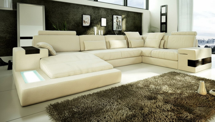 U-Form Sofa Couch Design Polster Modern Textil Neu Wohnlandschaft Leder Ecksofa