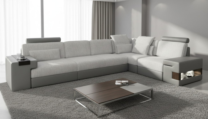 Design moderne Sofa L-Form Sofas Grau NEU Couch Ecke Leder Wohnzimmer Couchen
