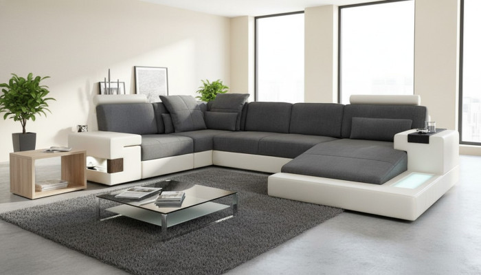 Ecke Ecksofa U-Form Wohnlandschaft Sofa Couch Polster Stoff Sofas Leder Neu
