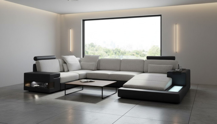 Design Sofas Wohnlandschaft Ecksofa Leder U Form Sofa Couch Polster Couchen Neu