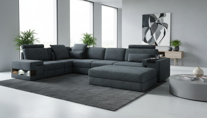 Design Sofa Couch Ecke mit Hocker Polstermöbel Wohnzimmer L-Form Modern Luxus
