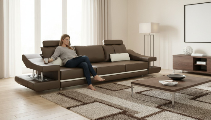 Moderne Luxus Designer Sofa 3 Sitzer Möbel Polster Textil Braune Couchen Ecke
