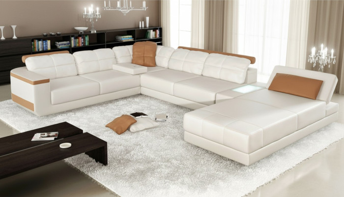Ecksofa U-Form Sofa Couch Textil Sofas Design Wohnlandschaft Bettfunktion Leder