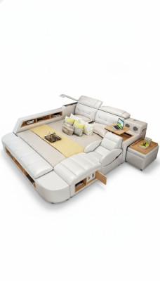 Multifunktion 180x200 Leder Bettgestell Design Leder Bett Betten Polster