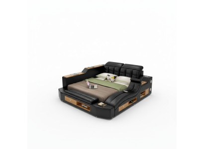 Design Leder Betten Hotel Doppel Multifunktions Bett Bluetooth Boxen Luxus