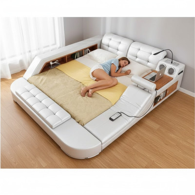 Design Doppel Luxus Leder Bett Polster Betten mit USB Hotel Multifunktion Neu