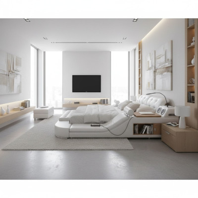 Design Doppel Luxus Leder Bett Polster Betten mit USB Hotel Multifunktion Neu