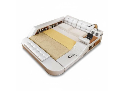 Design Doppel Luxus Leder Bett Polster Betten mit USB Hotel Multifunktion Neu