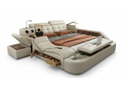 Multifunktions Bett Luxus Design Leder Betten Doppel Regal 180x200cm