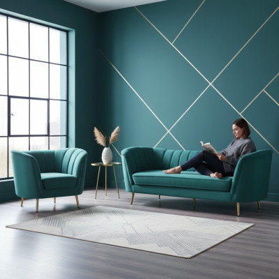Sitz Design Couch Lounge Sofa 2 Sitzer Wohnlandschaft Relax Samt Massivholz