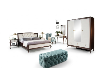 Komplettes Schlafzimmer Set 4 tlg Design Bett + 2x Nachttisch + Kleiderschrank