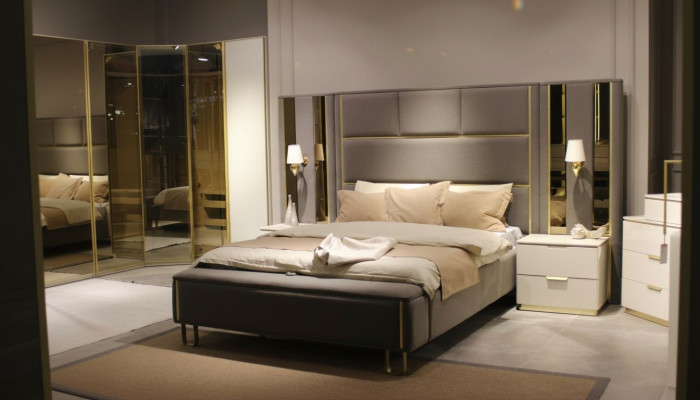 Bett 2x Nachttische 3tlg. Schlafzimmer Doppelbett Design Möbel Holz Neu Set