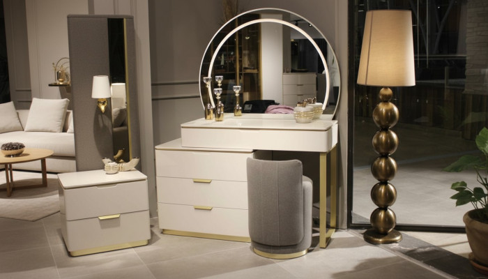 Schminktisch Set Konsole Spiegel Schlafzimmer Möbel Design Hocker 3tlg. Neu