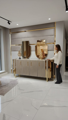Kommode mit 2x Spiegel Holz Möbel Anrichte Luxus Möbel Modern Möbel 3tlg. Neu
