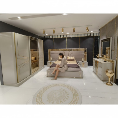 Schlafzimmer Komplettes Bett 2x Nachttische Kleiderschrank Kommode mit Spiegel