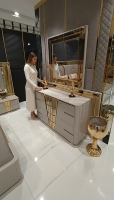 Modern Kommode mit Spiegel Luxus Moder design Schlafzimmer Holz Set 2tlg.