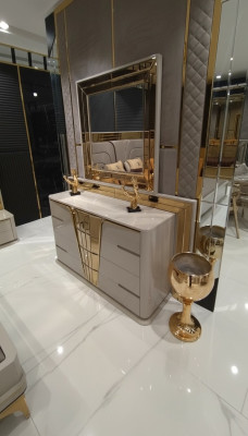 Modern Kommode mit Spiegel Luxus Moder design Schlafzimmer Holz Set 2tlg.