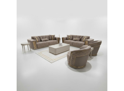 Modern Sofagarnitur 3+3+1 Sitzer Sessel Textil 3 Sit Sofa 3tlg. Set Design Neu