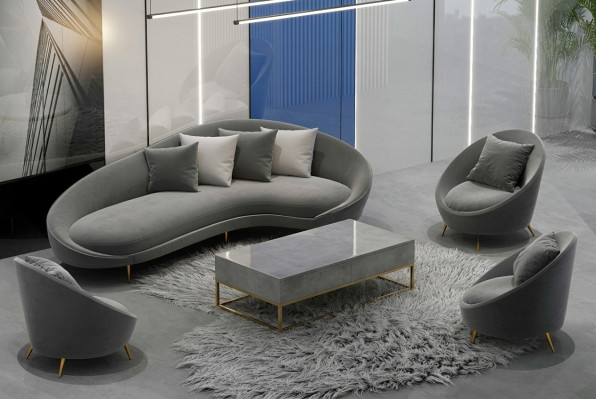 Ecksofa + Sessel Wohnlandschaft Relax Sitz Design Couch Lounge Sofas Textil Samt