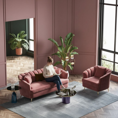Sofagarnitur 3+1 Sitzer Sitz Design Couch Lounge Sofas Wohnlandschaft Samt Möbel