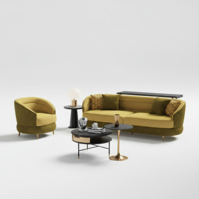 Design Couch Lounge Sofas Samt Sofagarnitur 3+1 Sitzer Sofa Wohnlandschaft gelb
