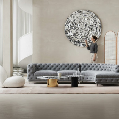 Chesterfield Sitz Design Couch Lounge Sofas Textil Ecksofa L-form Wohnlandschaft