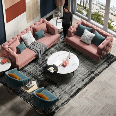 Rosa Chesterfield Wohnlandschaft Designer Couchen Lounge Sofas 3+2 Sitzer Set