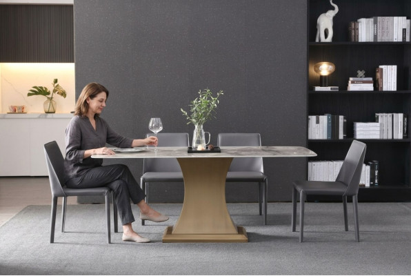 Luxus Esstisch Metall Edelstahl Tische Möbel Säule Tisch Marmor Stil Esstische