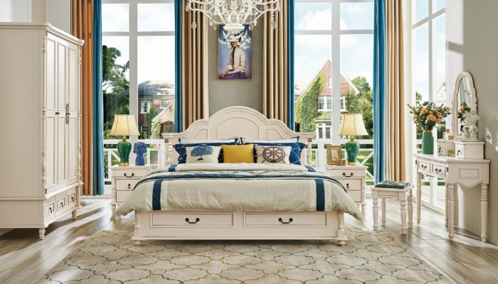 Schlafzimmer Set Bett Nachttisch Kleiderschrank Stuhl Schminktisch Design 6tlg.