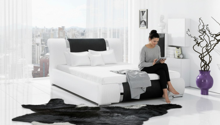 Bett Bettrahmen Doppelbett Betten Ehebett Polsterbett Chromleiste Möbwel Weiß