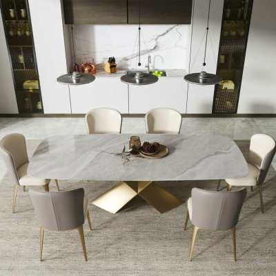 Luxus Esstische Tische Design Tisch Edelstahl Stein Möbel Esszimmer Modern Säule