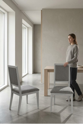 Stuhl Esszimmerstuhl Holz Stoff Esszimmer Stühle Design Sessel Grau Neu Lehn neu