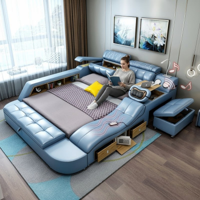 Design Bett XXL Big Leder Hotel Polster 180x200 Multifunktion Regal Betten
